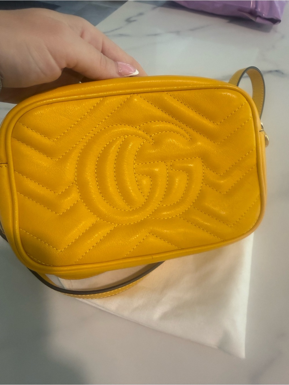 Gucci Marmont Small Camera Bag – Yellow Matelassé Leather Crossbody - Picture 11 of 11